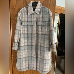Coach Blue Plaid Wool Coat